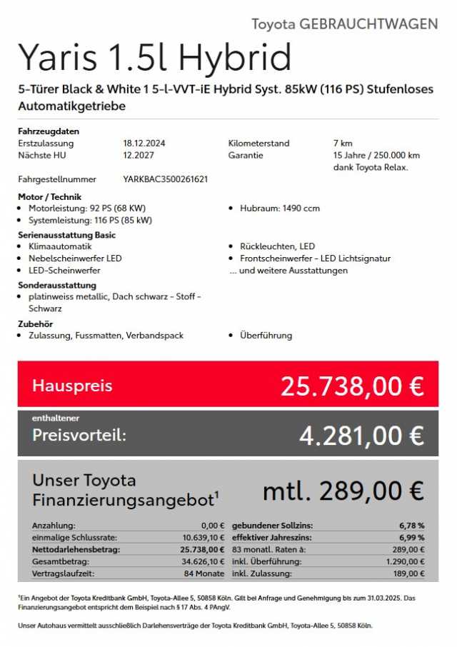 Toyota Yaris Hybrid 5-Türer 116 1.5 VVT-i Black&White