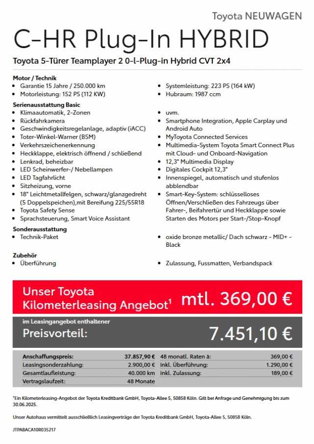Toyota C-HR Plug-in-Hybrid 2.0 Teamplayer+Technik-Paket
