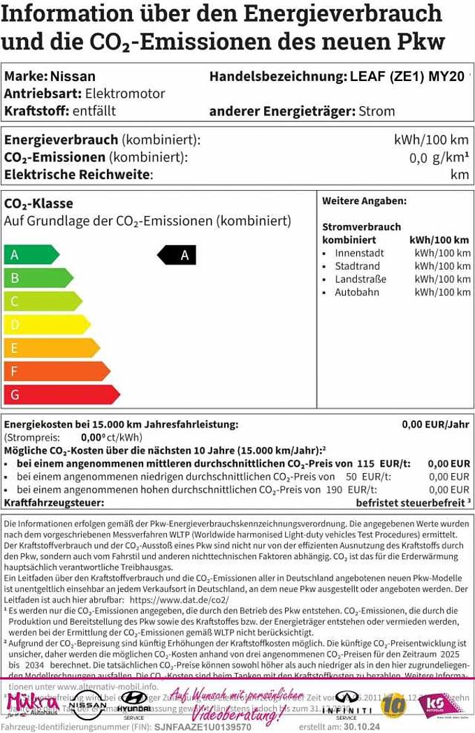 Nissan Leaf (ZE1) MY20 150ps 40kw N-Connecta, WP, LED N-Connte