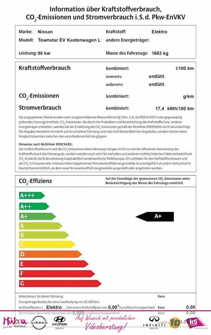 Nissan Townstar EV Townstar EV Kastenwagen L1 MY2 Klima